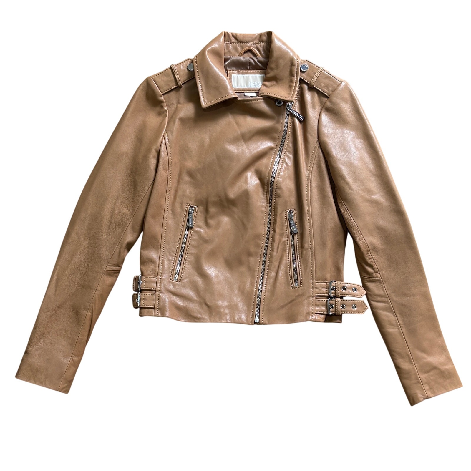 Michael Kors Women’s Tan Brown Genuine Butter Soft Leather Moto Jacket Small